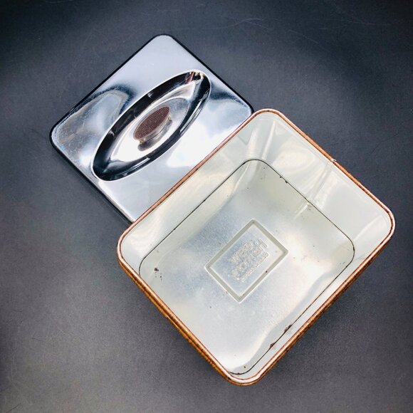 60s GSW HARMONY Rectangular Chrome Tin TEA Canister Vintage Faux Wood Finish - Picture 3 of 12
